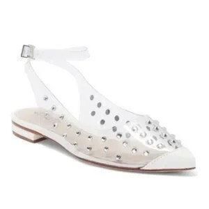 Schutz Biina Womens White Clear Studded Slingback Flats Size 7.5B